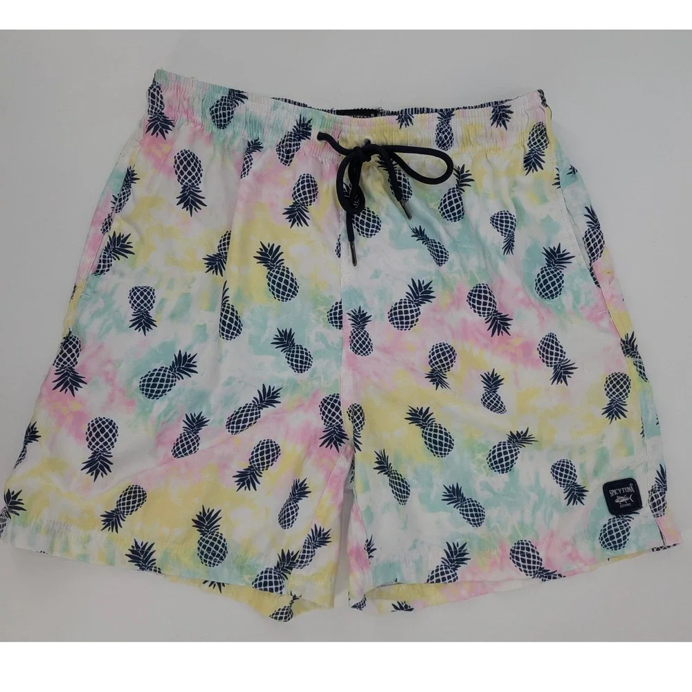 Spicy Tuna Mens Tie Dye Pineapple Print Swim Trunks Pastel Multicolor Medium‎